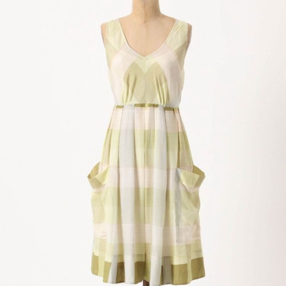Maeve Anthro Green Plaid Flare Midi